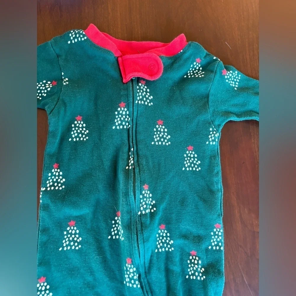 Christmas Eve tree soft cozy pjs Honest baby 18M footsie onsie winter pajamas